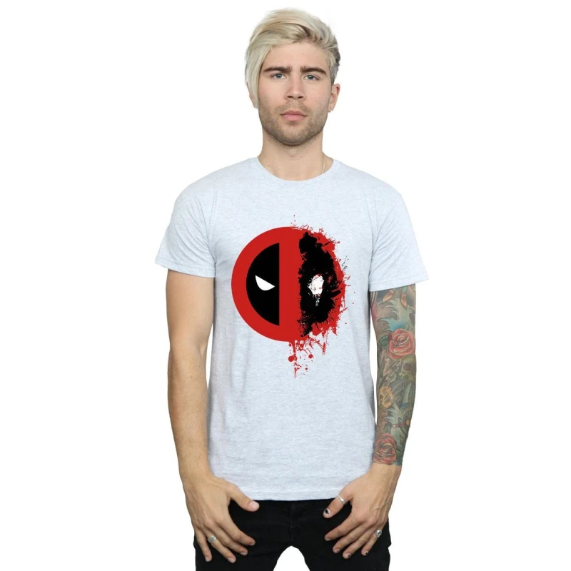 Image of Marvel Marvel Men Deadpool Split Splat Logo T-Shirt in Grey Size: Small Grey S Male 5057245794381