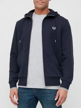 Image of Fred Perry Zip Through Hoodie - Navy, Size 2XL, Men