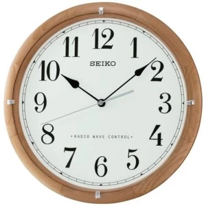 Image of Seiko Radio Controlled Wooden Wall Clock - Light Brown