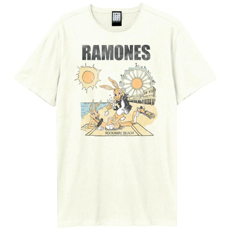 Image of Amplified Amplified Men Rockaway Beach Ramones T-Shirt in White Size: X-Small White XS Male 5063527410139