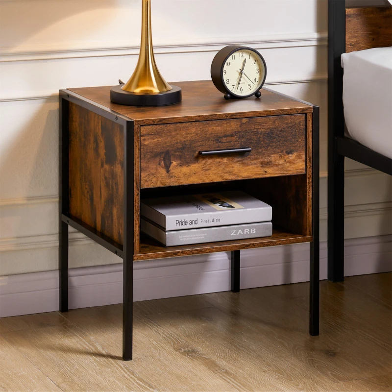 Image of Lassic Vida Designs Brooklyn 1 Drawer Bedside Cabinet Dark Wood unisex 1 Drawer