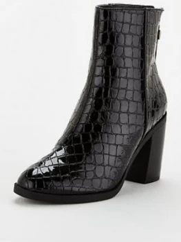 Image of OFFICE Arden Patent Croc Boot Ankle Boots - Black, Size 5, Women