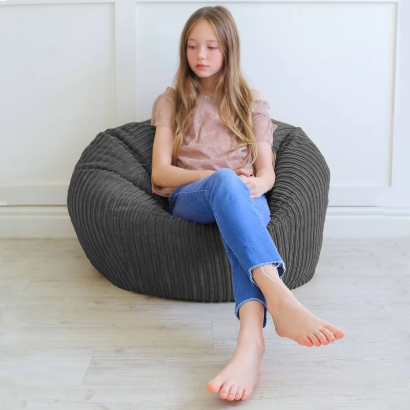 Image of rucomfy Beanbags rucomfy Indoor Classic Kids Bean Bag Chair - Jumbo Cord Slouchbag in Grey Grey Unisex