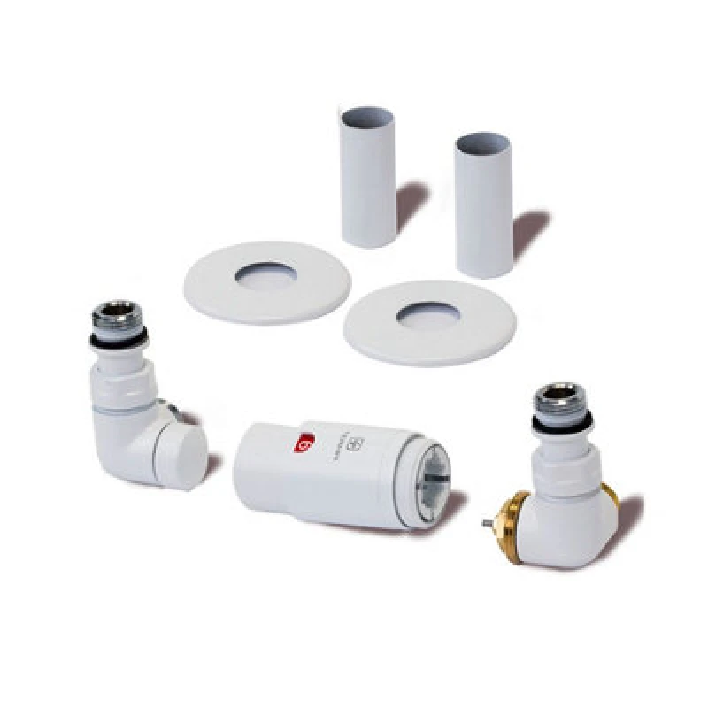 Image of Terma Vision Soft White Right Sided Corner Radiator Valve & Lockshield (Dia)15mm X ½"