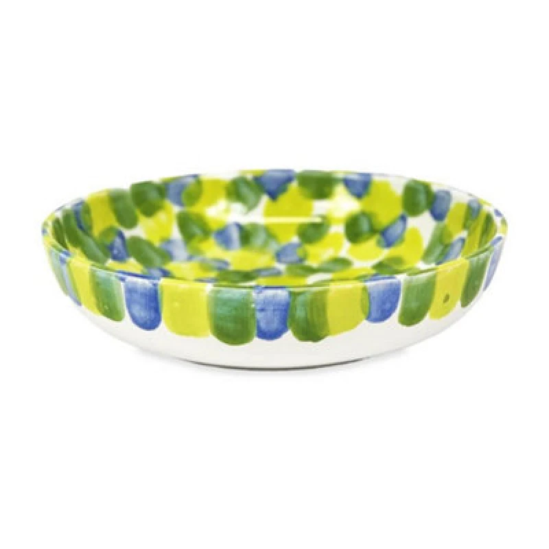 Image of Verano Spanish Ceramics Petalo Hand Painted Ceramic Salad Fruit Bowl 26Cm In Green