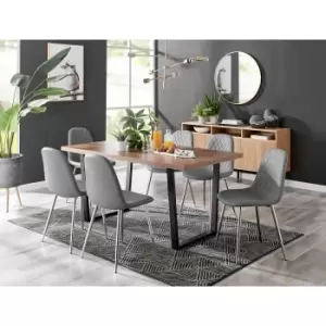 Image of Furniture Box Kylo Brown Wood Effect Dining Table and 6 Grey Corona Silver Chairs