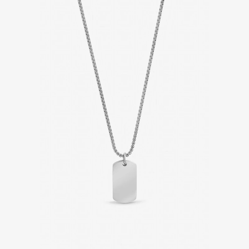 Image of Inicio Mens Waterproof Dog Tag Necklace - Gift Pouch Silver male One Size