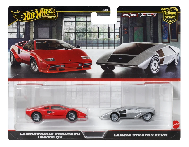 Image of Hot Wheels Premium 2-Pack 2025 Mix 2 Lancia Stratos Zero & Lamborghini Countach LP5000 QV