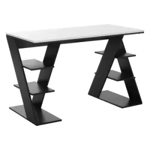 Image of HOMCOM Modern Dining Table for 2 People, Kitchen Table with Storage Shelves for Dining Room, Living Room, White and Black