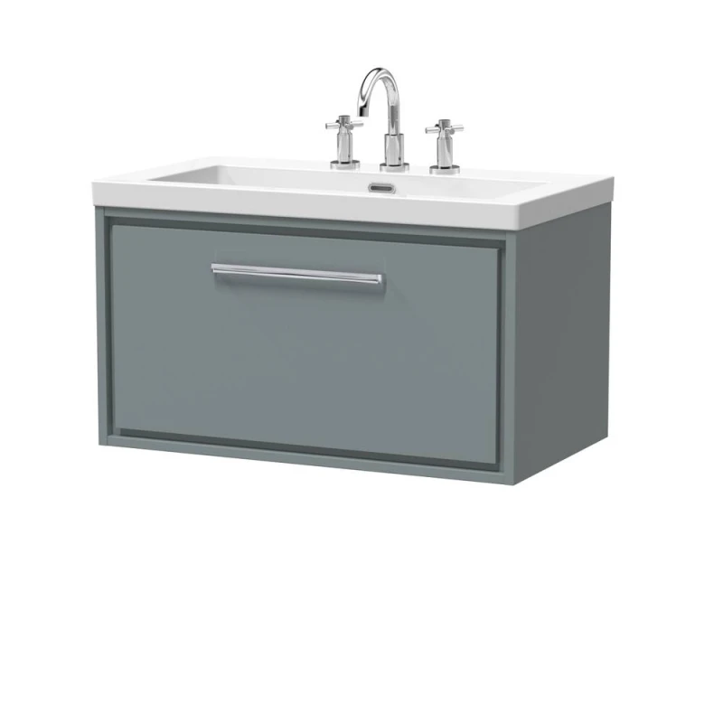 Image of Balterley Modern Bathroom 1 Soft Close Drawer Wall Hung Vanity Unit With Fireclay Basin, Coastal Grey, 800mm