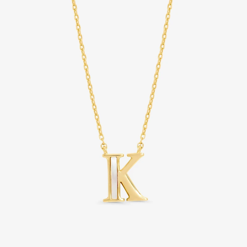 Image of Inicio Womens 14K Real Gold Plated & Mother of Pearl Initial Pendant - K Gold Female One Size