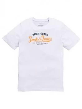 Image of Jack & Jones Junior Boys Denim Goods Short Sleeve T-Shirt - White