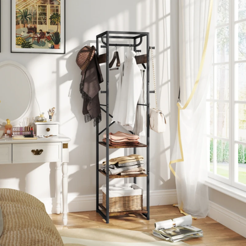 Image of HOMCOM Clothes Rail with Storage Shelf and Hooks, Clothes Rack, White 850-342V00WT