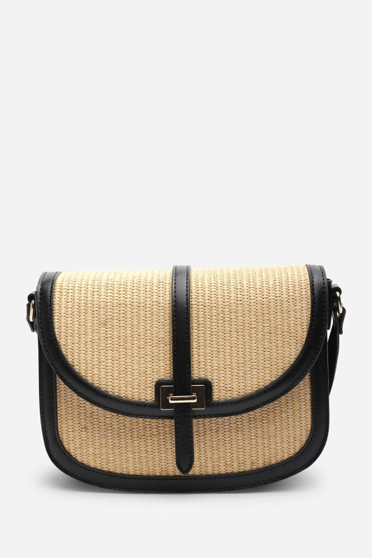 Image of Where's That From Womens Amira Raffia Cross Body with Flap Bag in Natural Natural Female One Size