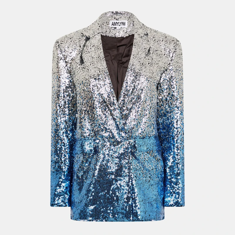 Image of AmyLynn Womens 's Sequin Tailored Blazer Silver female 6 (XS)