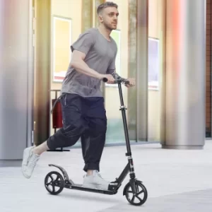 Image of HOMCOM Foldable Kick Scooter w/ Adjustable Handlebar, Rear Brake, 20cm Big Solid Wheels and Shock Absorption System for 14+ Teens Adult Kids