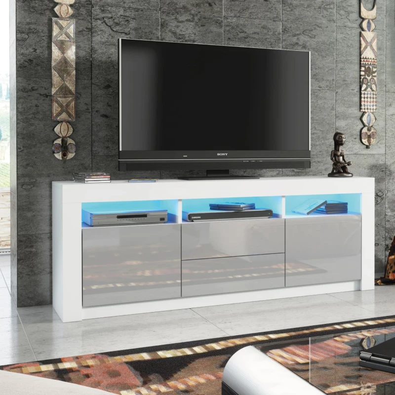 Image of Mex Furniture LTD TV Unit 160cm Modern - Matt Body & Gloss Doors in Light Grey Light Grey Unisex
