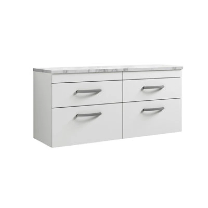 Image of Nuie Athena Wall Hung Vanity Unit With 4 Soft-Close Drawers & Carrera Marble Laminate Top