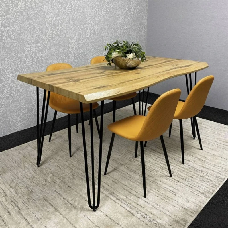 Image of KOSY KOALA Dining Table & Chairs Set Table & 4 Chairs Dining Room Furniture in Mustard Mustard Unisex