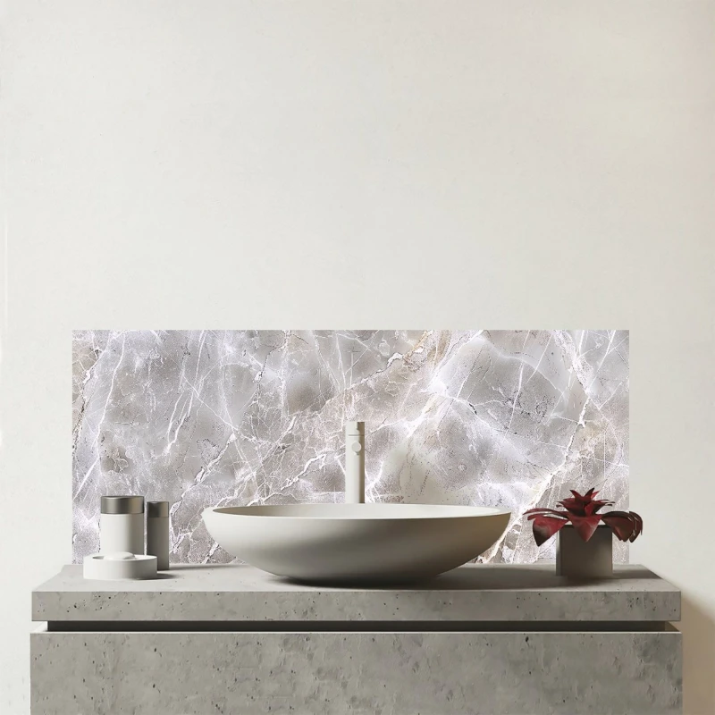 Image of Warren Reed - Designer Polished Grey Marble Effect Glass Bathroom Splashback Grey Unisex