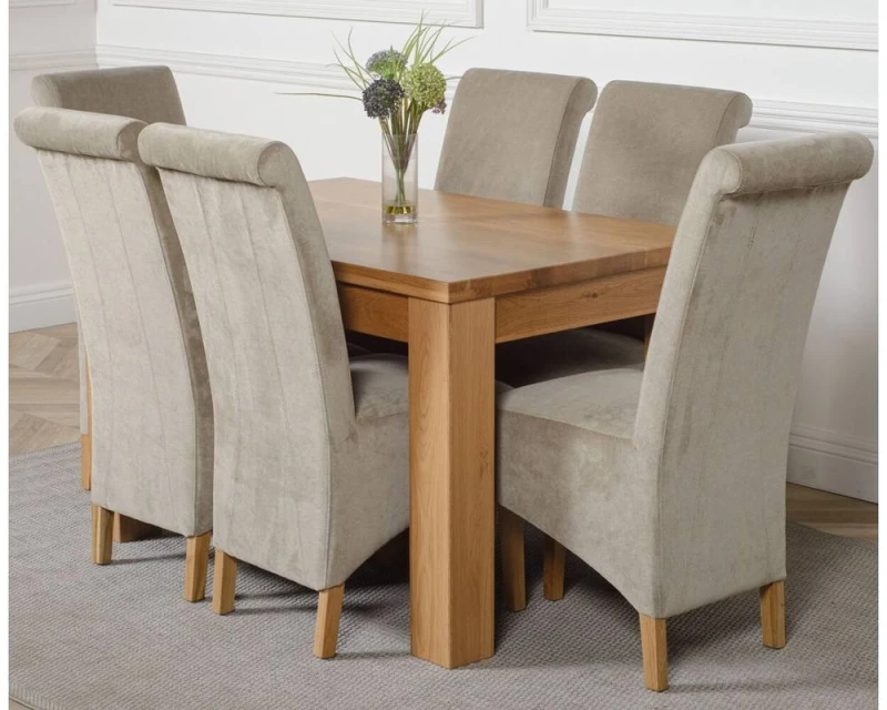 Image of Thats Furniture Dakot 127 x 82cm Oak Small Dining Table & 6 Montana Fabric Chairs in Grey Size: 127 x 82cm Grey Unisex 127 x 82 cm