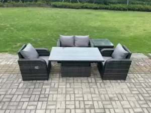 Image of Fimous 4 Seater Outdoor Dark Grey Rattan Lounge Sofa Complete Set with Adjustable Table and Side Table