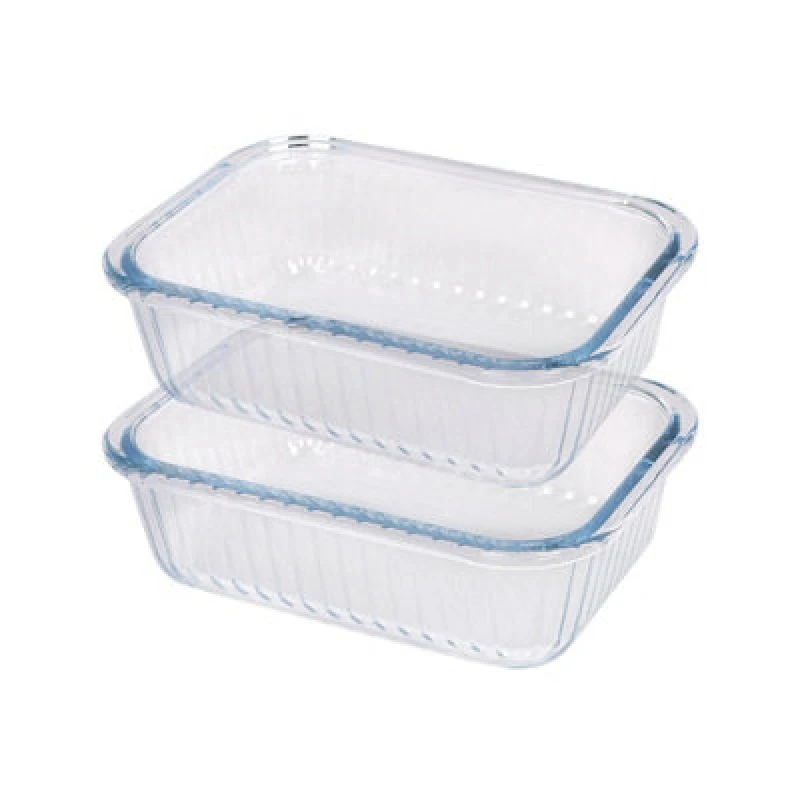 Image of Argon Tableware Optical Rectangular Glass Cake Dishes - 17Cm X 12.5Cm - Pack Of 2