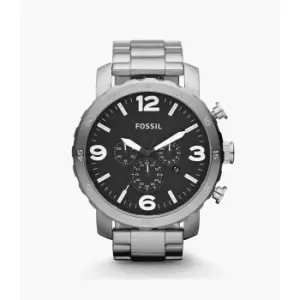 Image of Fossil Mens Nate Chronograph Stainless Steel Watch - Silver