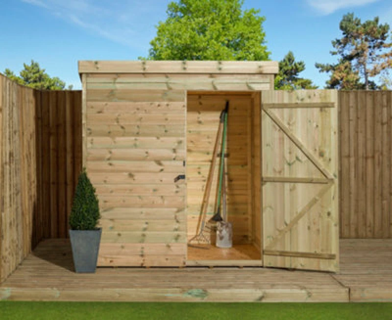 Image of Empire Sheds Empire 1000 Pent 5x3ft Wooden Garden Shed Door Le, Green P5X3R
