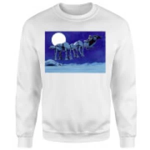 Image of Star Wars Darth Vader AT-AT Christmas Sleigh White Christmas Sweatshirt - S - White