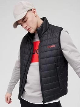 Image of HUGO Slim Fit Water Repellent Padded Gilet with Contrast Logo - Black Size M Men