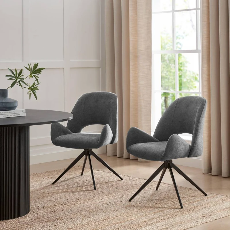 Image of FurnitureboxUK FurnitureboxUK 2x Layla Grey Fabric Swivel Dining Chairs Grey One Size Unisex 5056784312810