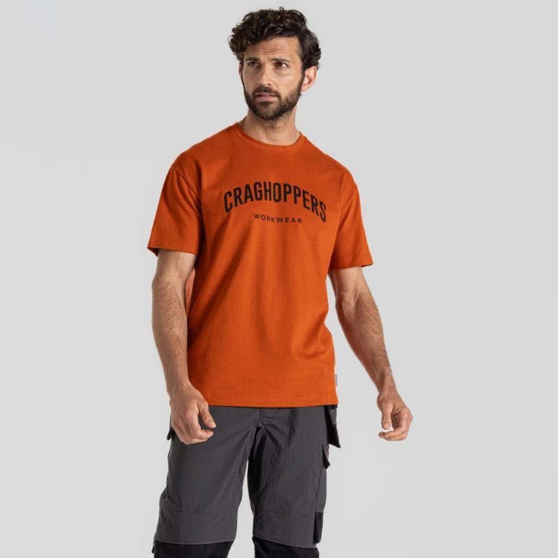 Image of Craghoppers Craghoppers Men Burnsall Short Sleeved Brand Carrier T-Shirt in Orange Size: Medium Orange M Male 5063019679235