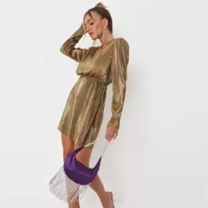 Image of Missguided Shoulder Plisse Mini Dress - Gold