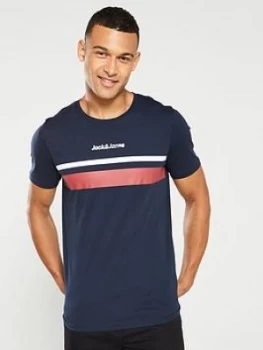 Image of Jack & Jones Caine Chest Stripe T-Shirt - Navy
