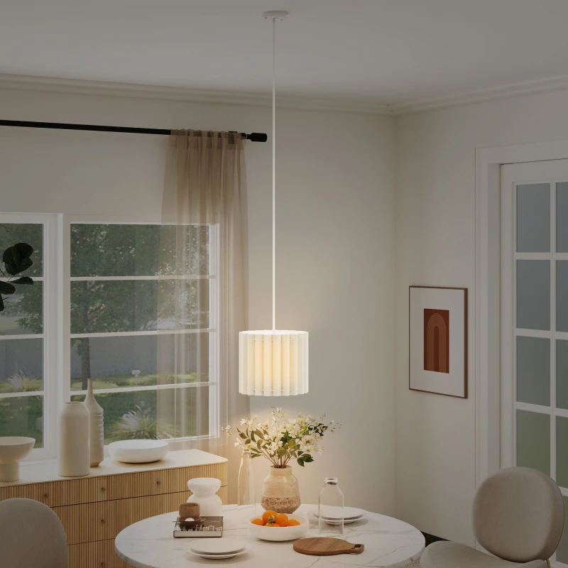 Image of HOMCOM Linen Pendant Light, E27 Lampshade for Living Room, Bedroom, White B31-522V70CW