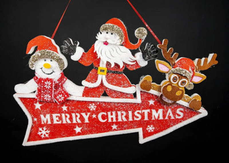 Image of Shatchi Christmas Plaque Arrow Merry Christmas Santa Clause Snowman Reindeer Holding This Way Sign Door Hanging Decoration Red