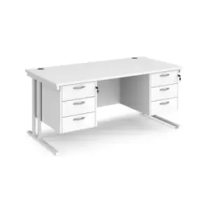 Image of Office Desk Rectangular Desk 1600mm With Double Pedestal White Top With White Frame 800mm Depth Maestro 25 MC16P33WHWH