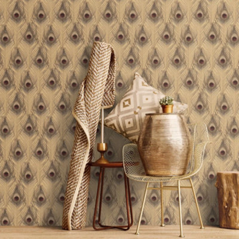 Image of Galerie Organic Textures Gold Red Peacock Feather Textured Wallpaper