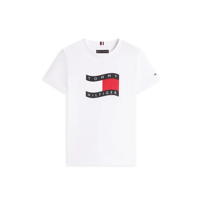 Image of Tommy Hilfiger Tommy Wavy Flag Tee Jn62 White YBR male 8Y