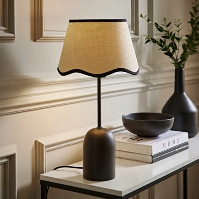 Image of ValueLights ValueLights Kaiden Black Dome Table Lamp with Scallop Trim Lamp Shade in Cream Cream One Size Unisex 5059406068249