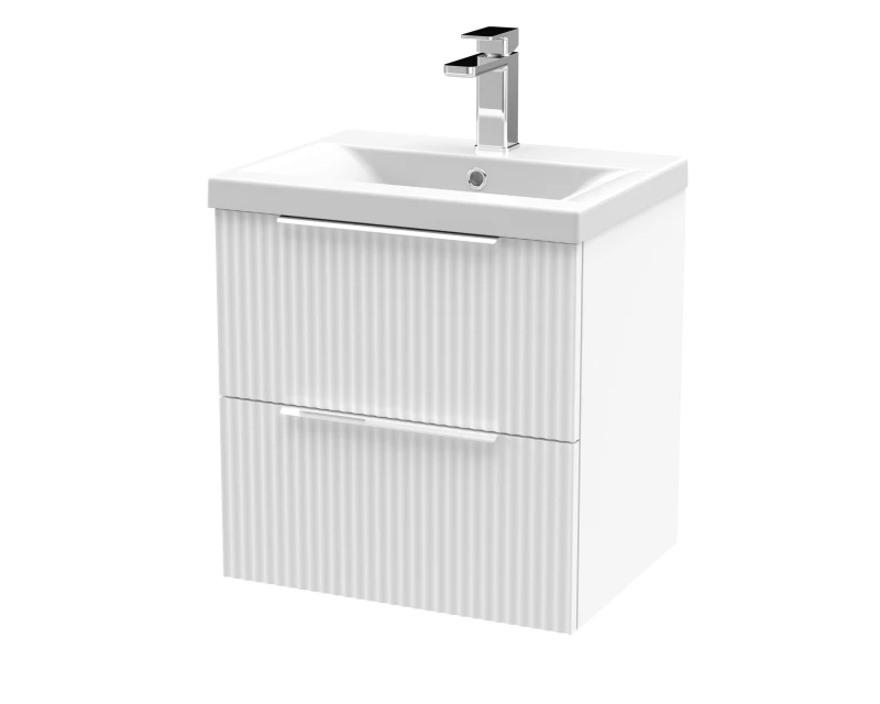 Image of Balterley Fluted Wall Hung 2 Drawer Vanity Basin Unit & Basin 500mm, Satin White White Unisex