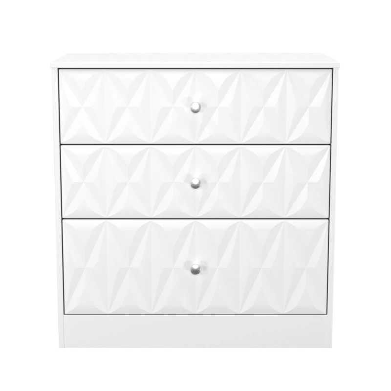 Image of Genoa Ready Assembled Matt White 3 Drawer Chest (H)791mm (W)766mm (D)395mm