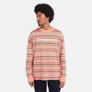 Image of Timberland Long-sleeve Striped Tee For Men In Pink Pink, Size S