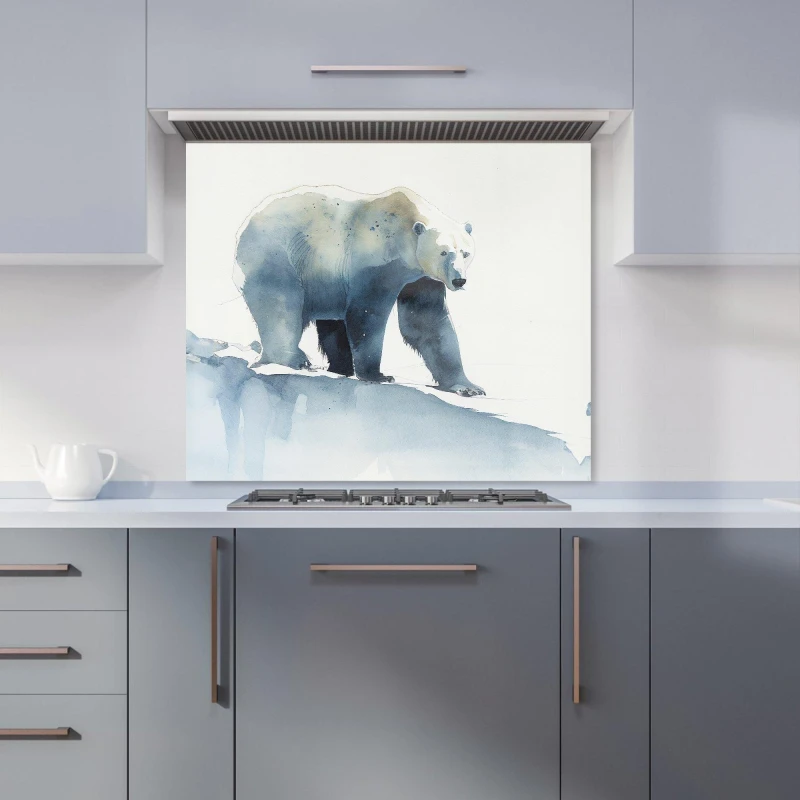 Image of Warren Reed - Designer Polar Bear Watercolour Kitchen Splashback in Brown Size: 600mm x 650mm Brown Unisex 600mm x 650mm