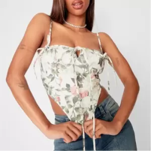 Image of Missguided Co Ord Floral Print Tie Strap Corset Top - Cream