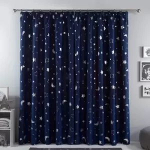 Image of Dreamscene Galaxy Star Pencil Pleat Blackout Pair Curtains Navy - 46" X 72"