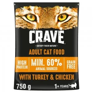 Image of Crave Natural Complete Turkey and Chicken Dry Cat Food 750g