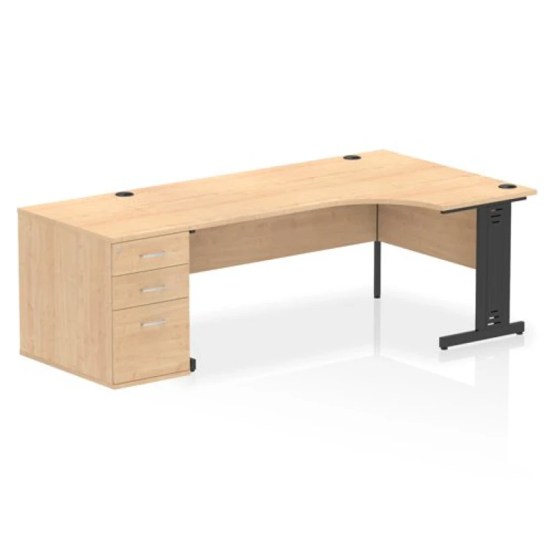 Image of Impulse Impulse 1800mm Right Crescent Office Desk Maple Top Black Cable Managed Leg Workstation 800 Deep Desk High Pedestal IWSRC188BCMMPE