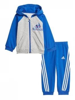 Image of adidas Infant Unisex Badge Of Sport Full Zip Hood & Jog Pant Set - Grey/Blue, Grey/Blue, Size 3-6 Months